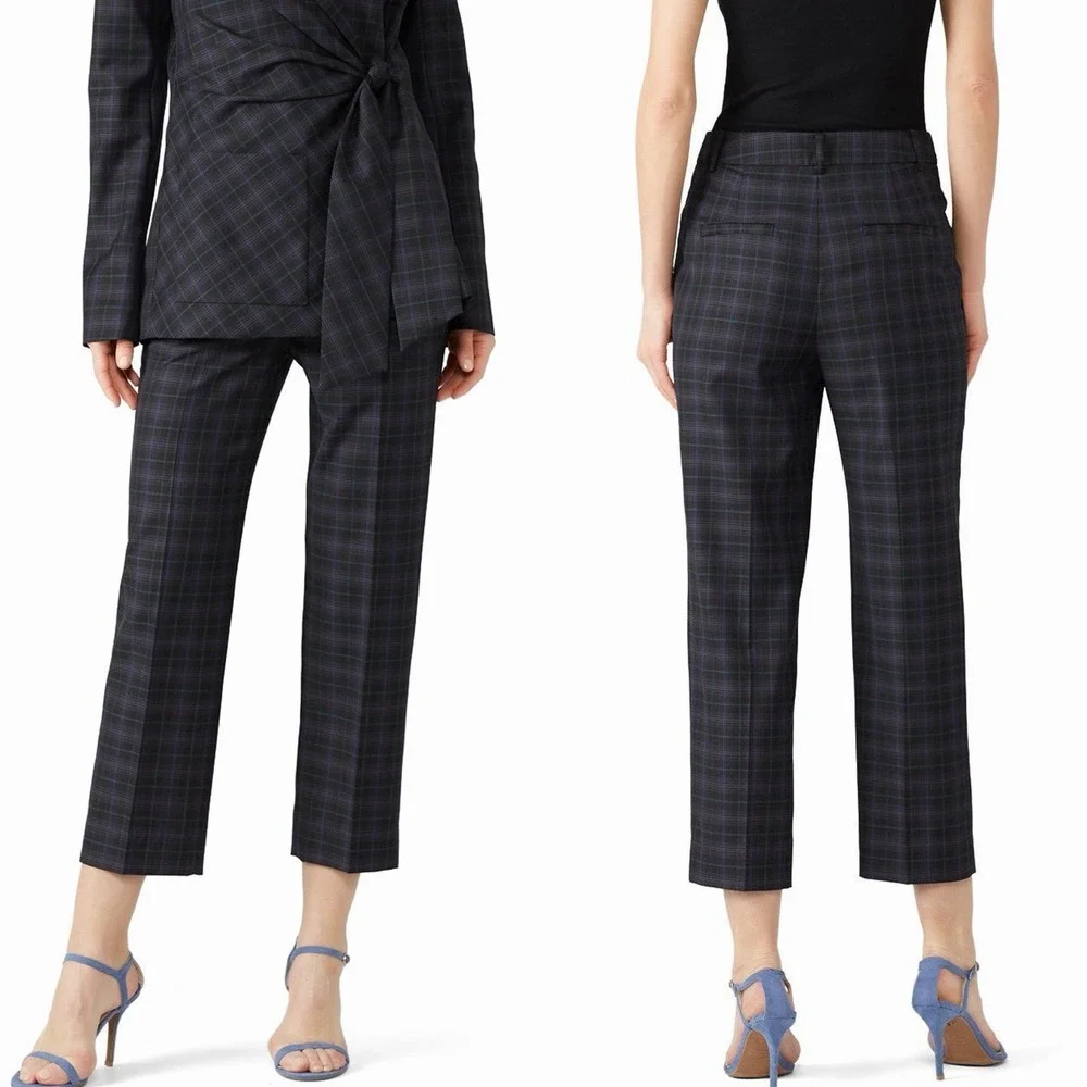 Tibi Sz 4 Plaid Taylor Pants Straight Leg Ankle Trouser Office Career Wool Blend